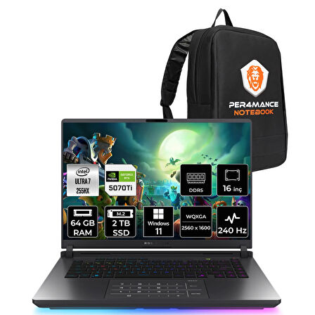ASUS Rog Strix G16 Ultra7 255HX 64GB 2TB SSD RTX5070Ti/12GB 140W 16" QHD+ 240Hz W11P Gaming G615LR