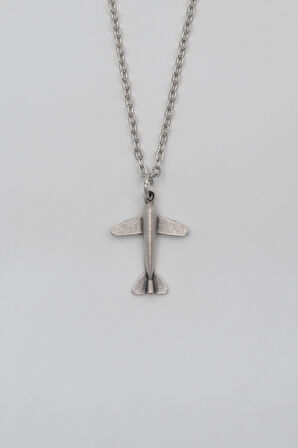 Minimal Uçak Düz Ezme Zincir Kolye - Antik Gümüş Kaplama - Kadın Erkek - 60 cm