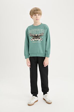 DeFacto Erkek Çocuk 2'li Takım Bisiklet Yaka Baskılı Kalın Sweatshirt Beli Lastikli Eşofman Altı D4743A824WNGN757