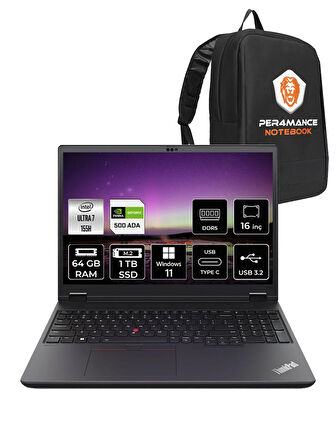 LENOVO ThinkPad P16s G3 U7 155H 64GB 1TB SSD RTX500ADA 16'' WUXGA W11P İş İstasyonu & PER4 ÇANTA