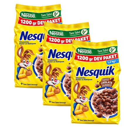 Nesquik Kakaolu Tam Tahıl Gevreği 1200 gr 3 lü (3,6 kg)