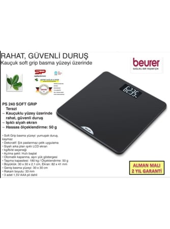  Beurer Ps 240 Işıklı Siyah LCD Dijital Baskül (180 kg Kapasiteli)