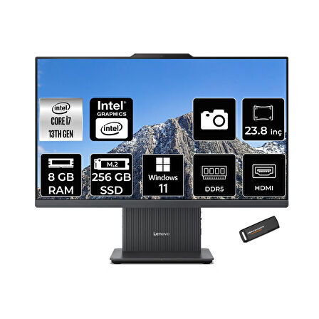 Lenovo IdeaCentre 24IRH9 i7 13620H 96GB DDR5 4TB SSD 23.8" FHD IPS FDOS Siyah All in One PC & PER4