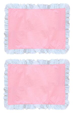 Makiteks %100 Pamuklu Pembe Beyaz Fırfırlı İki Adet 50x70 Yastık Kılıfı Seti