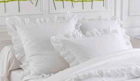 Makiteks %100 Pamuklu Fırfırlı Beyaz White Flat İki Adet 50x70 Yastık Kılıfı