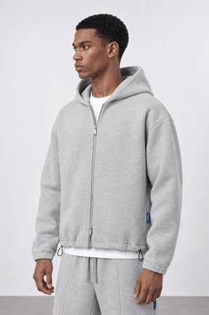 Erkek Lastik Detaylı Panda Oversize Zip Gri Melanj