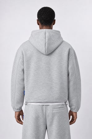 Erkek Lastik Detaylı Panda Oversize Zip Gri Melanj