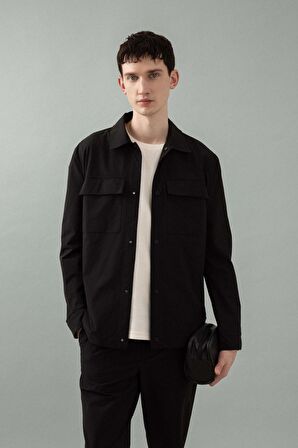 DeFacto Regular Fit Polo Yaka Çıtçıt Kapamalı Cepli Teknik Gömlek Ceket B7396AX24SPBK27