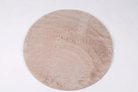 Tavşan Tüyü Düz Bej Yuvarlak Yumuşak Yıkanabilir Tabanlı Peluş Halı 120X120