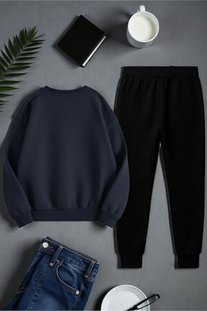 Unisex Today is The Perfect Tasarım Basklı Bisiklet Yaka Sweatshirt - 2'li Eşofman Takımı