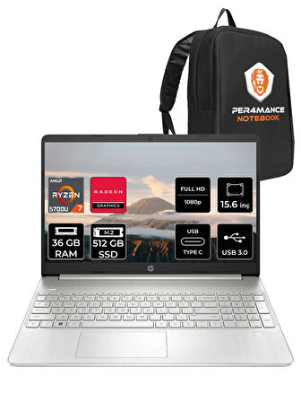HP 15S-EQ2000NT R7 5700U 36GB RAM 512GB SSD 15.6'' Full HD FDOS Dizüstü Bilgisayar & PER4 ÇANTA 