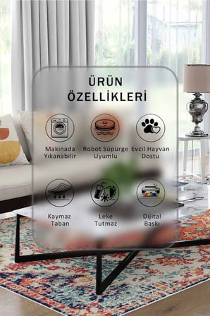 Yıkanabilir Kaymaz Taban Dijital Baskılı Halı ve Yolluk – Leke Tutmaz Salon & Mutfak Halısı