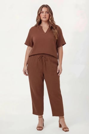 Rmg Kahverengi Müslin Havuç Kesim Oversize Kadın Pantolon Lastikli 48 Beden