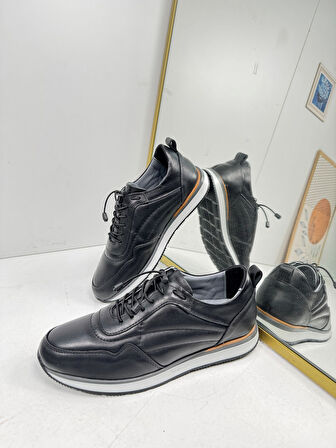 Günlük Erkek Ayakkabı İçi Dışı Hakiki Deri Casual Lastik Bağcıklı Beyaz Tabanlı Comfort Sneaker 5080