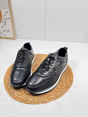 Günlük Erkek Ayakkabı İçi Dışı Hakiki Deri Casual Lastik Bağcıklı Beyaz Tabanlı Comfort Sneaker 5080