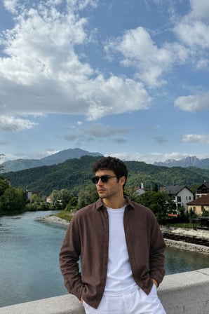 Erkek Nefes Alabilen Oversize Modal Gömlek Koyu Kahve