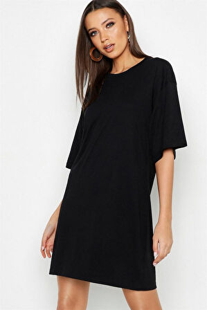 Kadın Siyah Oversize T-shirt Elbise 5083_301
