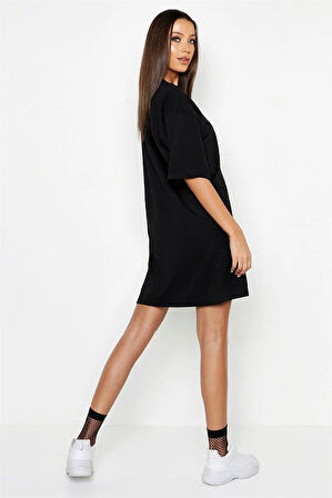 Kadın Siyah Oversize T-shirt Elbise 5083_301