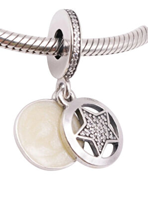 Sedefli Taşlı Yıldız Arkadaşlık Charm | 925 Ayar Gümüş