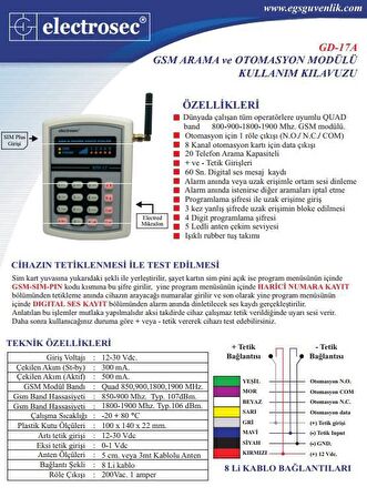 Electrosec GD-17A  1+ Kanal SMS Otomasyon (+ Op. 8 Kanal )