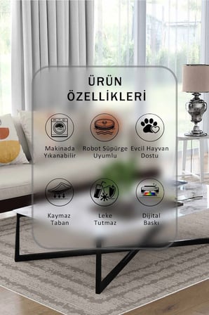 Yıkanabilir Kaymaz Taban Dijital Baskılı Halı ve Yolluk – Leke Tutmaz Salon & Mutfak Halısı