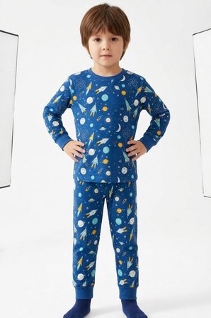 Erkek Çocuk Pamuklu Desenli Pijama Takım TKM1019