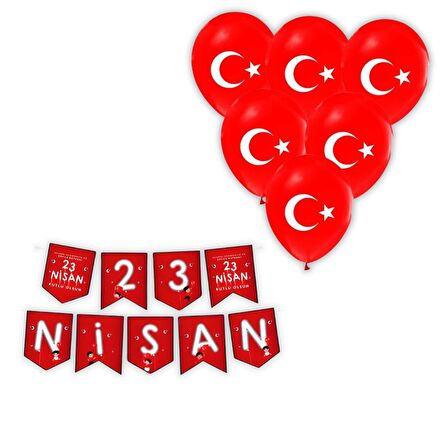 23 Nisan Süsleri 23 Nisan Zigzak Banner ve Ay Yıldız Baskılı Balon 10 lu 23 Nisan 29 Ekim Bayram Süs