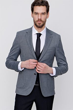  Siyah Desenli Slim Fit Dar Kesim Yelekli Kombinli 6 Drop Takım Elbise