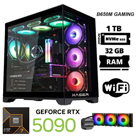 Xaser X101 Ryzen 7 9800X3D 32GB DDR5 Ram 1TB M.2 NVMe SSD 32GB RTX5090 Masaüstü Oyuncu Bilgisayarı