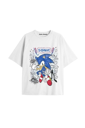 UNİSEX Bay Sonic Desenli Beyaz Yazlık T-shirt