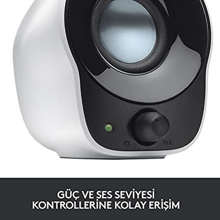 Logitech Z120 Kompakt Stereo USB Destekli Hoparlör, 2.0, 3.5 mm Giriş, Sağ Hoparlörde Güç ve Ses Düzeyi Kontrolleri, 1.2 W, Beyaz OUTLET