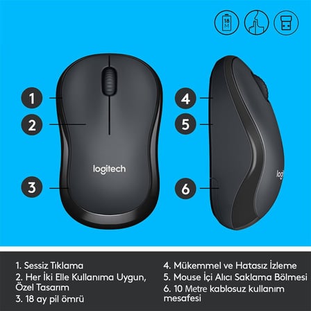 LOGITECH M220 SLIENT CHARCOAL NANO MOUSE 910-004878