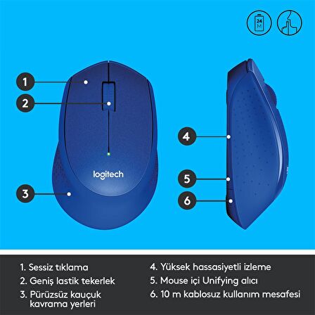 Logitech M330 Sessiz Kablosuz Mouse-Mavi 