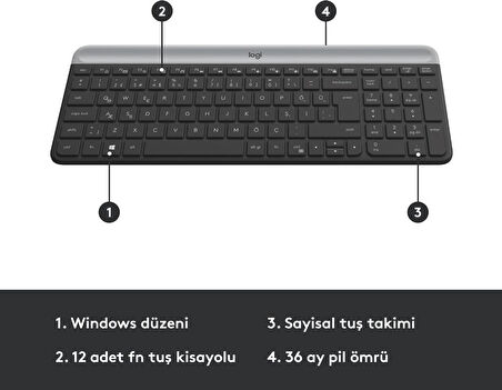 Logitech MK470 Siyah Kablosuz Klavye Mouse Seti Outlet