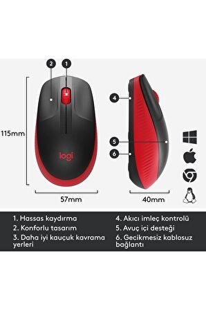 Logitech M191 Kablosuz Kırmızı Mouse 910-005910