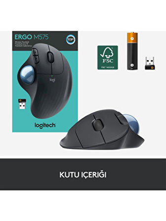 Logitech ERGO M575 Kablosuz İztopu Özellikli Konforlu Ergonomik Mouse - Siyah OUTLET