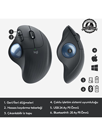 Logitech ERGO M575 Kablosuz İztopu Özellikli Konforlu Ergonomik Mouse - Siyah OUTLET