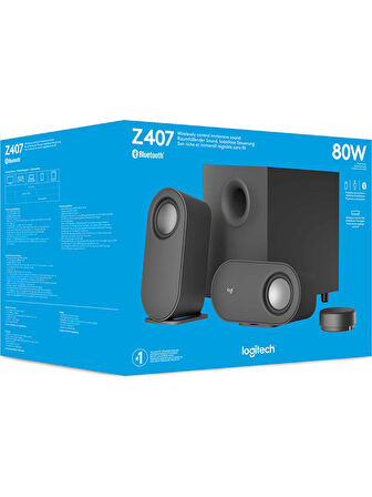 Logitech Z407 2.1 Subwoofer ve Kablolosuz Kontrollü Bluetooth Bilgisayar Hoparlörleri - Siyah OUTLET