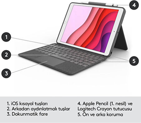 LOGITECH COMBO TOUCH DOKUNMATİK PANELLİ KLAVYELİ KILIF GRİ IPAD PRO 12.9 INC 5. GEN. 920-010186 Outlet