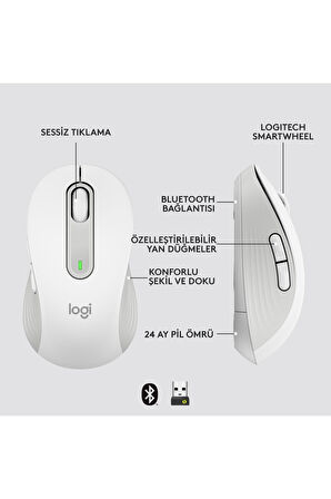 Logi Signature M650 Kablosuz Mouse, Büyük Boy Sağ El Için, Sessiz, 4000 Dpı, Bluetooth, Logi Bolt OUTLET