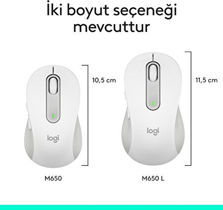 Logitech M650 Signature 910-006238 Beyaz Sessiz Büyük Boy Sağ El Optik Kablosuz Mouse Teşhir