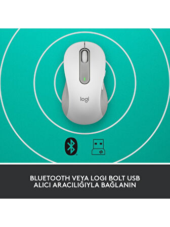 Logitech Signature M650 Büyük Boy Sol El Için Sessiz Kablosuz Mouse - Beyaz OUTLET