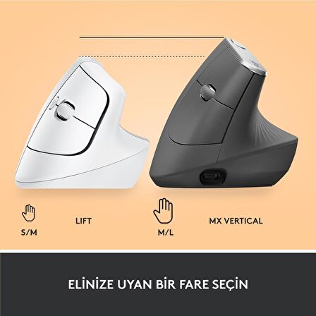 Logitech Lift Sessiz Kablosuz Ergonomik Dikey Mouse - Beyaz