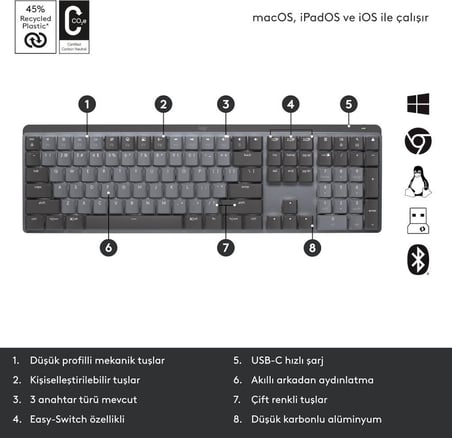 Logitech Mx Mechanical 920-010757 Kablosuz Mekanik Klavye - Outlet