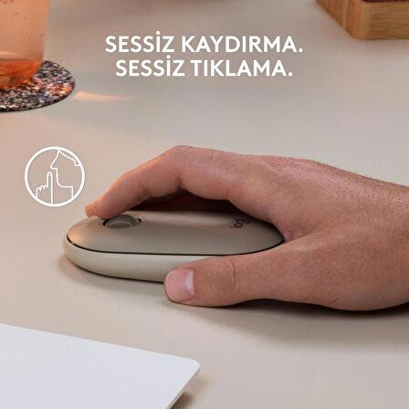 Logitech M350 Pebble Sessiz Kablosuz Kompakt Mouse - Bej