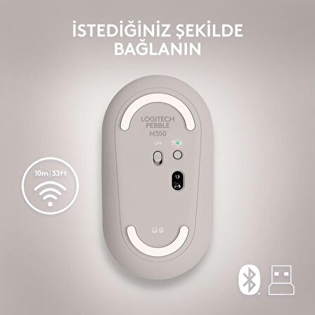 Logitech M350 Pebble Sessiz Kablosuz Kompakt Mouse - Bej