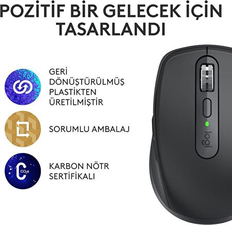 Logitech MX Anywhere 3S Sessiz Kompakt Kablosuz Performans Mouse - Grafit 910-006929