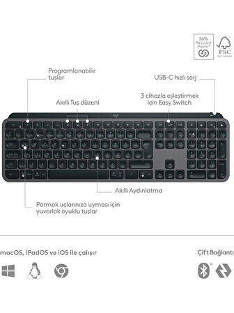 Logitech MX Keys S 920-011594 Aydınlatmalı Kablosuz Türkçe Q Klavye