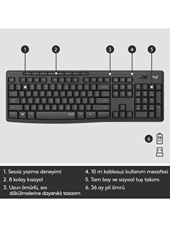 Logitech MK295 Kablosuz İngilizce Klavye Mouse Set Siyah