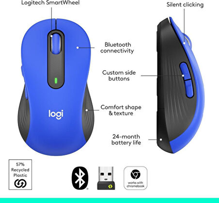 Logitech Signature M650 L Büyük Boy Sağ El Kablosuz Mouse Mavi